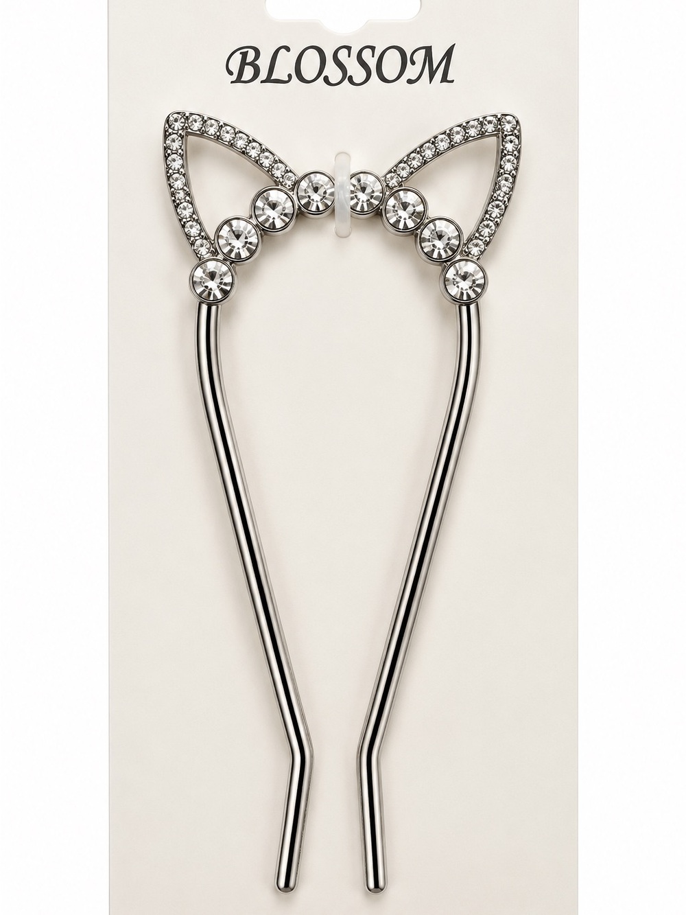 Blossom Rhinestone Cat Ear Hair Pin Silver French Twist Bun Hair Accessory